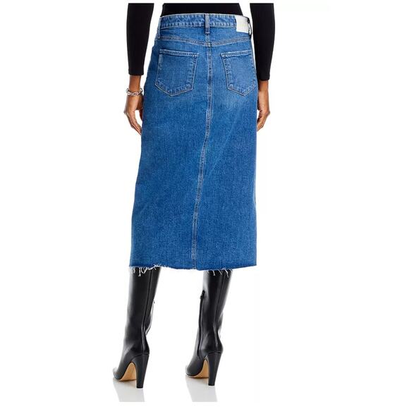 PAIGE Meadow Raw Hem Denim Midi Skirt Size 24 - Picture 7 of 9